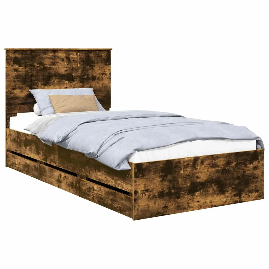 vidaXL Bettrahmen aus Ingenieursholz in Farbe Raucheiche/Braun, B/T/H: 100 x 200 x 30,73 cm - Bild 2