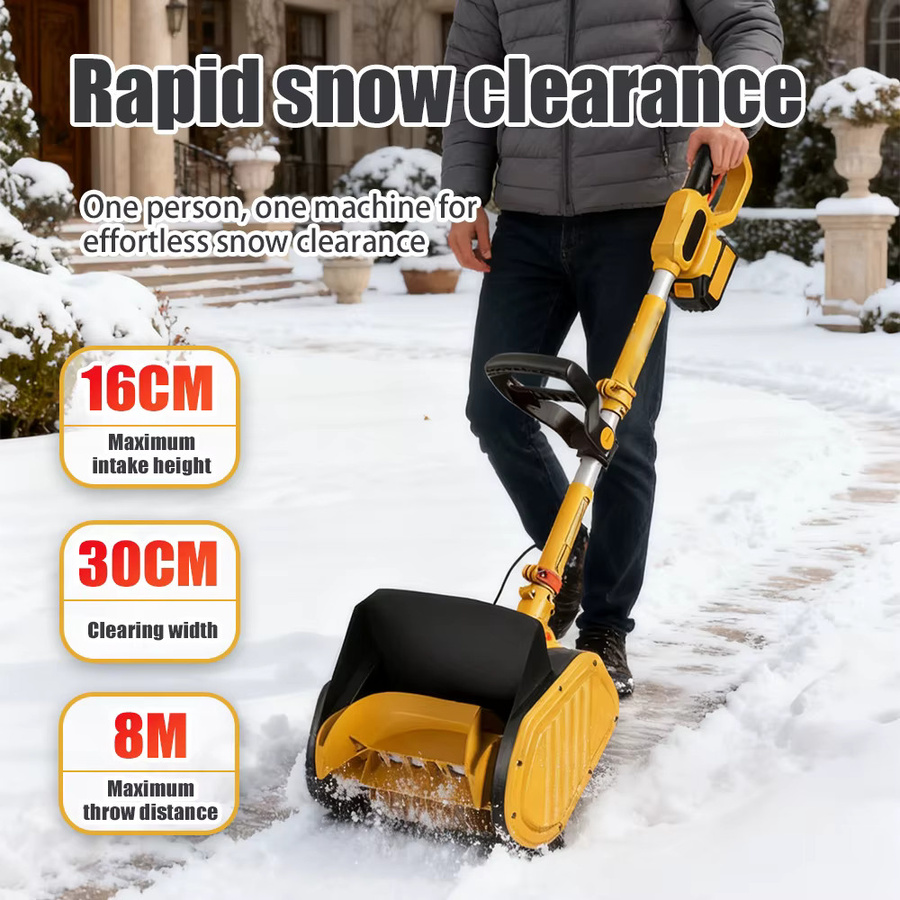 Kabelloser elektrischer Schneefräser in Gelb mit wiederaufladbarem Akku für die leichte Schneeräumung - Bild 3