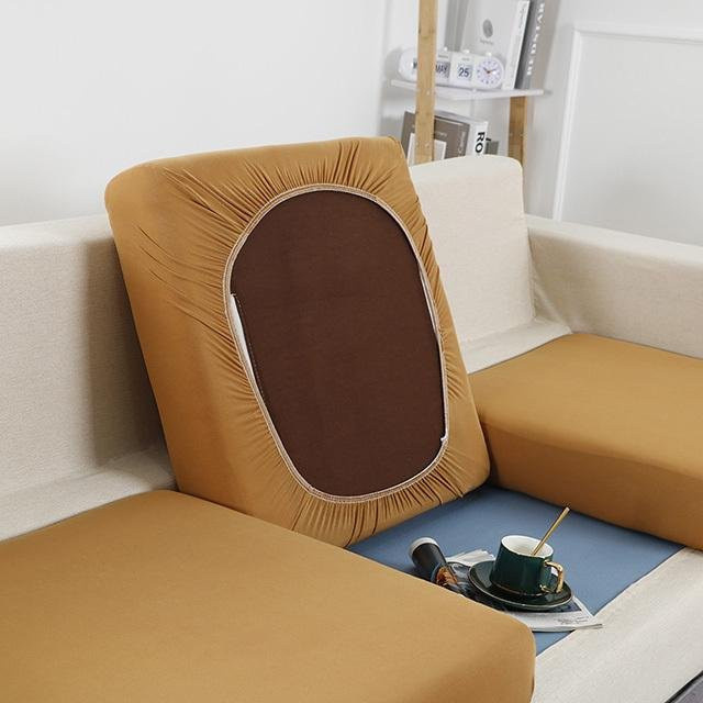 BRHUIXUE Elastische Sofa-Sitzkissenbezüge aus Polyester und Elasthan, waschbar und rutschfest, Farbe: Kamelfarben - Bild 1