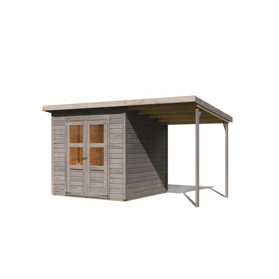 Karibu Gartenhaus Vellinge mit Anbaudach in Grau, Massivholz aus nordischer Fichte, B/T/H: 219 x 208 x 210 cm - Bild 2
