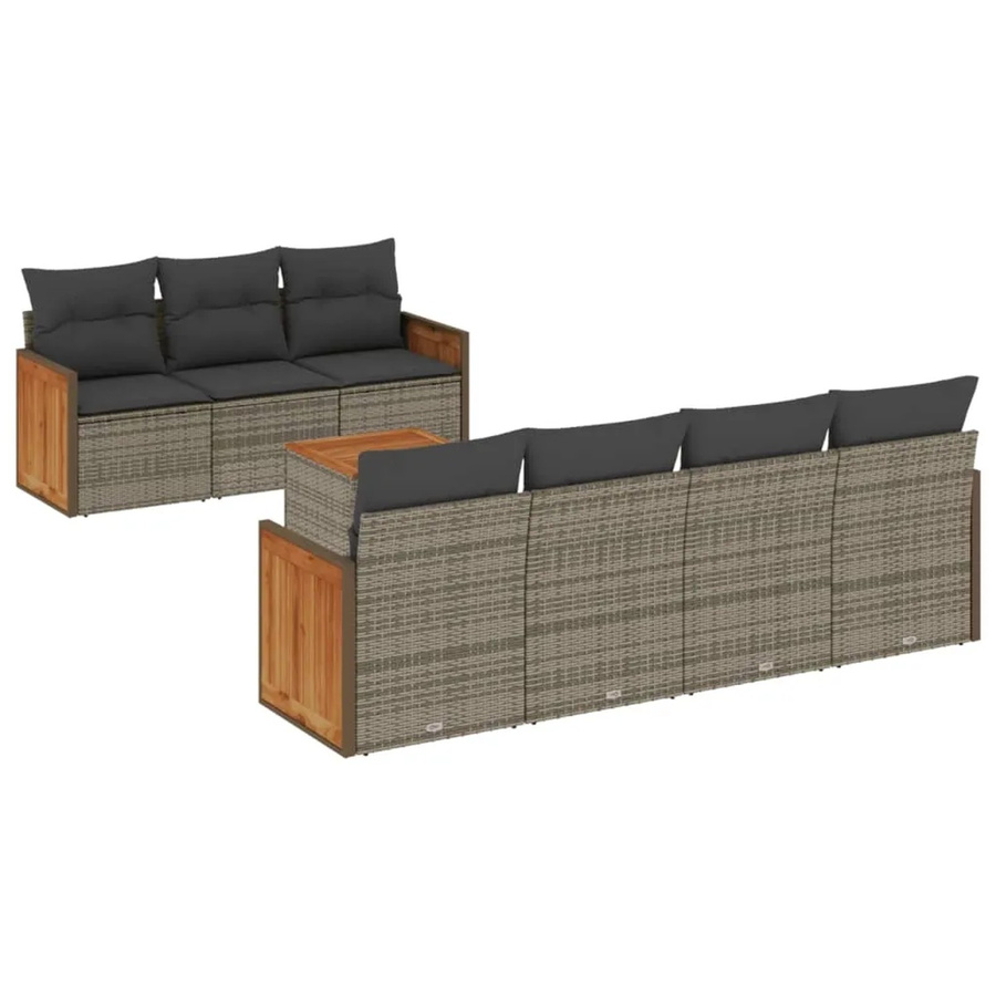 vidaXL 8-teilige Garten-Sofagarnitur aus Polyrattan in Grau mit Tisch und Kissen - Bild 2