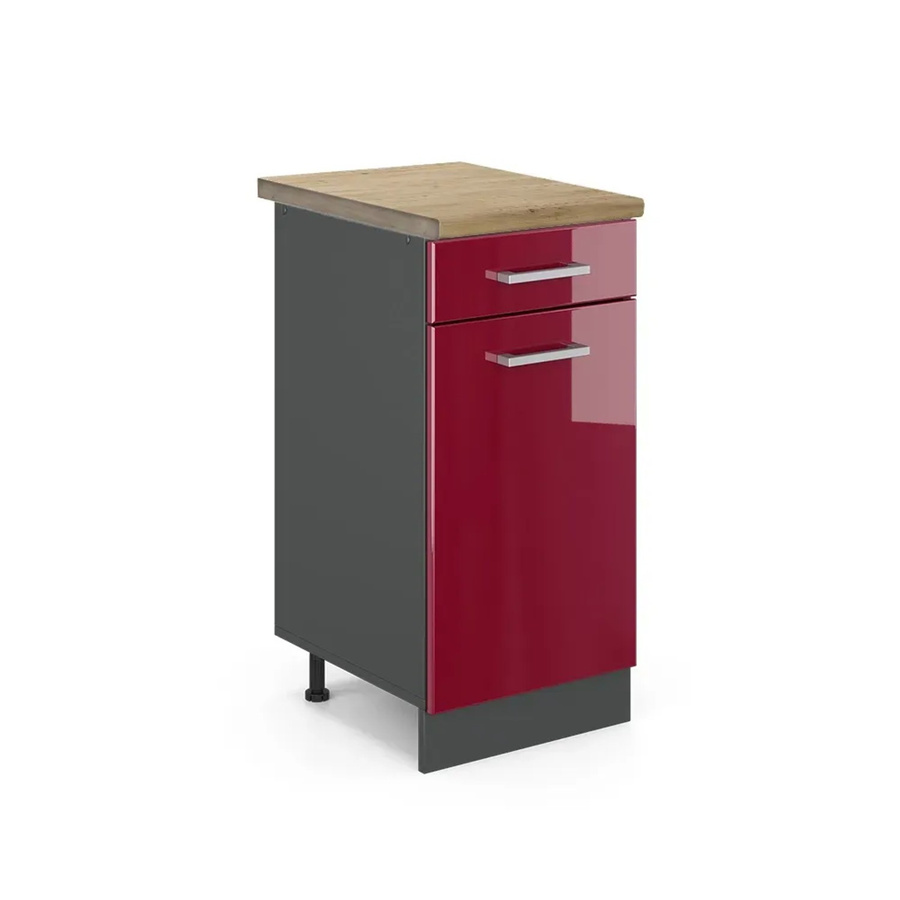 Vicco Küchenunterschrank R-Line in Bordeaux Hochglanz und Anthrazit mit Eichenoptik, B/T/H: 40 x 60 x 81,6 cm - Bild 2