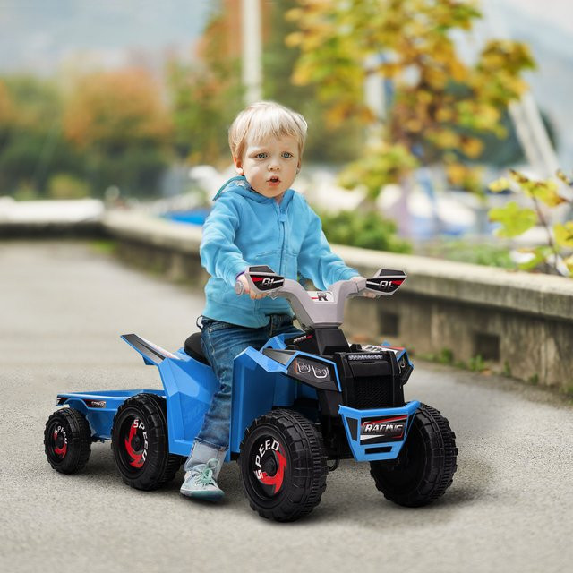 HOMCOM Kinder Elektro-Quad mit Anhänger aus Metall in Grün oder Blau, 6V Elektroauto für Kinder - Bild 1