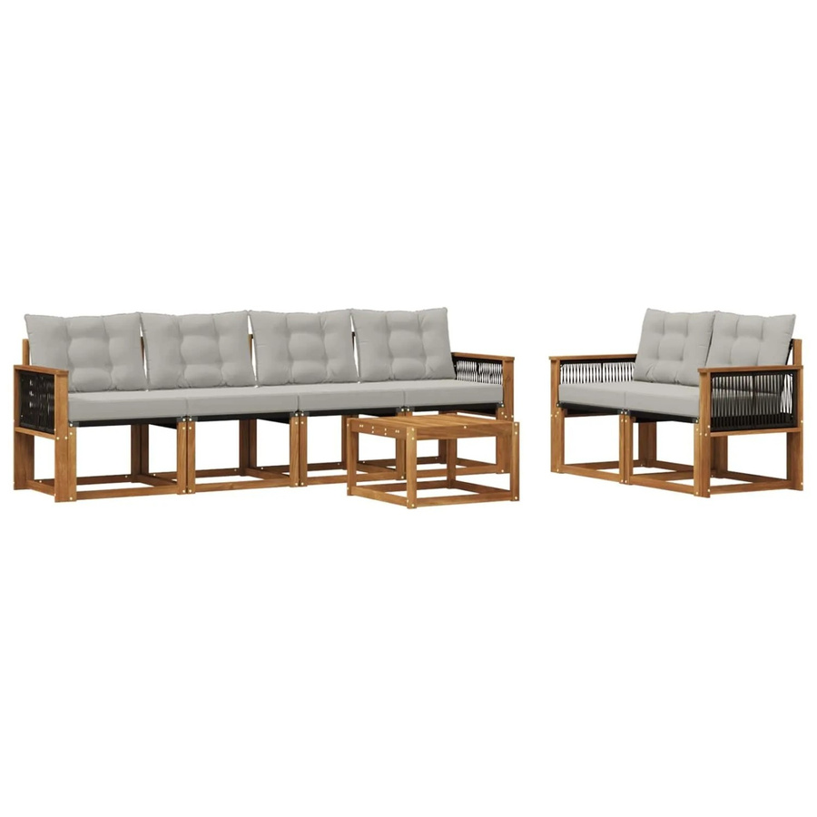 vidaXL Outdoor-Sofagarnitur aus Akazienholz mit Textilene und Kissen, 7-teiliges Set, Grau/Natur - Bild 2
