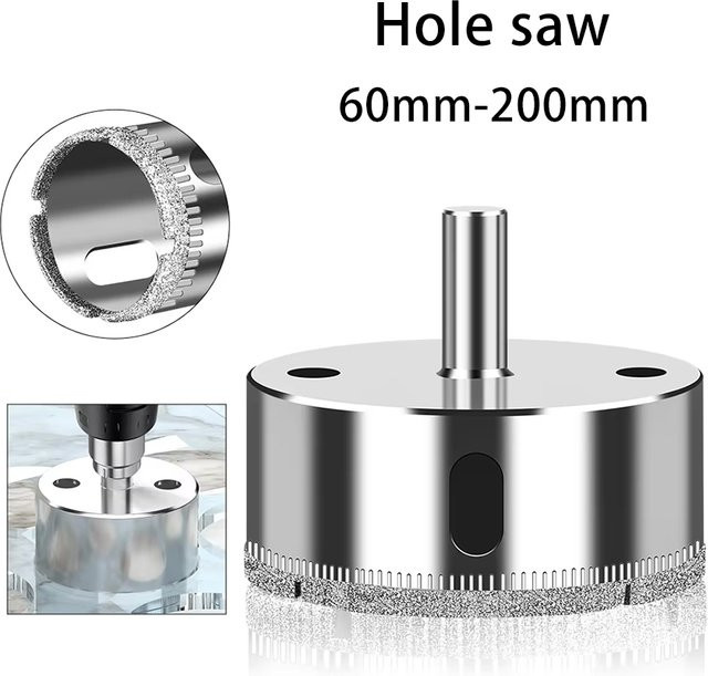 JGZUI Diamantbeschichteter Glasbohrer aus Stahl in Silber für Fliesen, Wand und Marmor, Durchmesser: 60 mm bis 200 mm - Bild 1