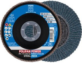 PFERD TOOLS POLIFAN POWER Fächerscheibe PFC SG STEELOX Blau für Stahl und Edelstahl Durchmesser: 115 mm, Bohrung: 22,23 mm - Bild 1