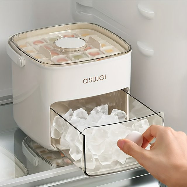 Eiswürfelform und Eisbox mit Deckel aus Kunststoff in Grün und Weiß zur Eiswürfelherstellung und Aufbewahrung - Bild 1