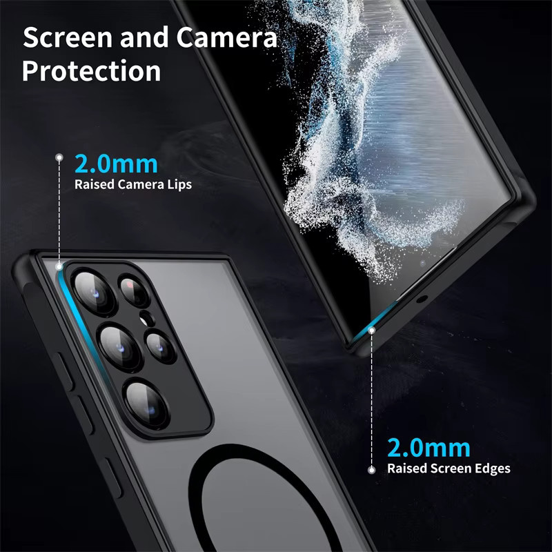 Stoßfeste MagSafe Wireless Charging Schutzhülle für Samsung Galaxy S20 S21 S22 S23 S24 Ultra Plus in Transparent oder Schwarz mit matter Rückseite - Bild 1