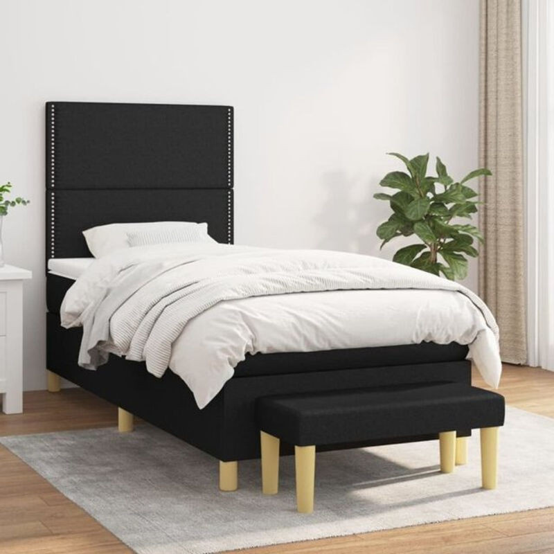 Vidaxl Boxspringbett mit Matratze in Schwarz aus Stoff, B/T/H: 90 x 200 cm - Bild 1