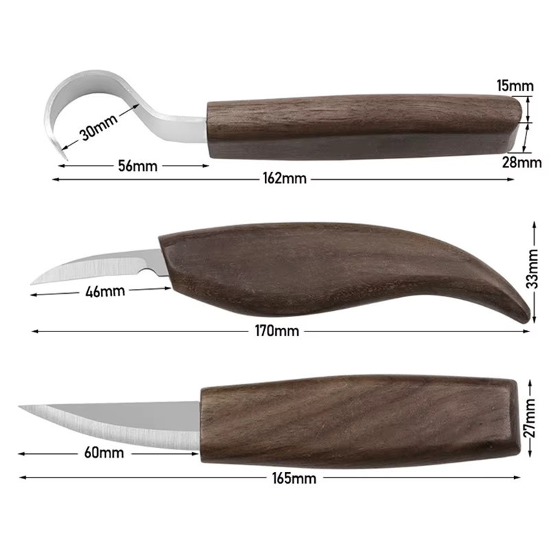 LouCnloin 3-teiliges Meißel-Set aus Holz mit Holzgriffen für präzises Schnitzen und Holzarbeiten in Braun - Bild 2