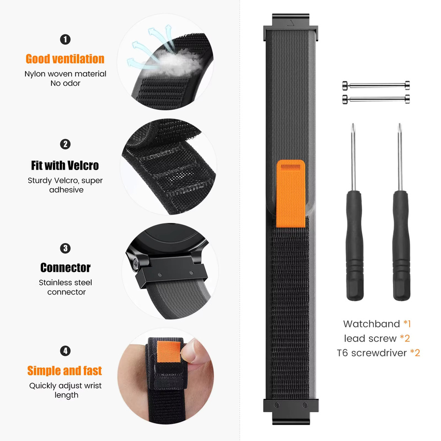 galaone Uhrenarmband Nylon, Schwarz, Unisex - Bild 5