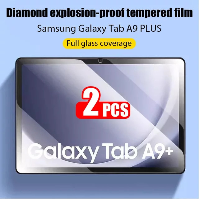 2er-Pack Samsung Galaxy Tab A9 Plus Displayschutzfolie aus gehärtetem Glas, 11 Zoll, transparent, kratzfest - Bild 1