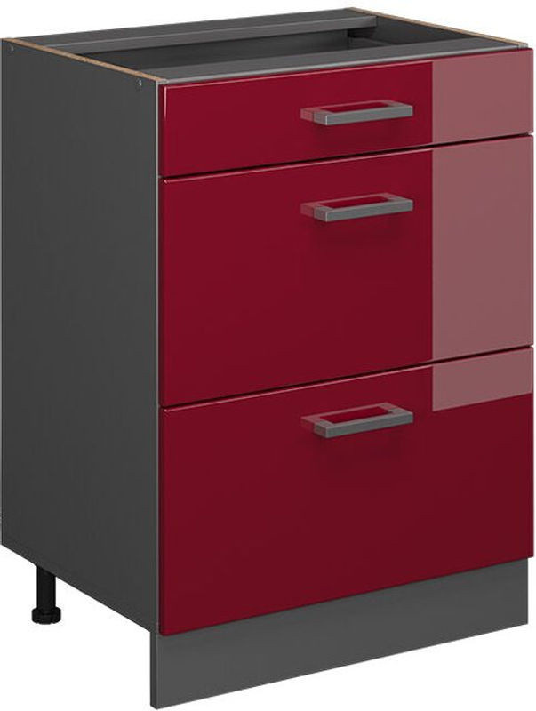 Vicco Küchenunterschrank R-Line in Rot Hochglanz mit Schubladen aus Holzwerkstoff, B/T/H: 60 x 46 x 81,6 cm - Bild 1