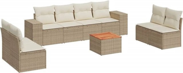 vidaXL 9-teilige Garten-Sofagarnitur aus Poly-Rattan und Akazienholz in Beige-Creme mit Kissen - Bild 1