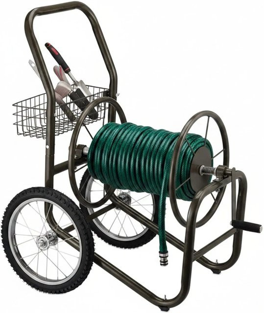 Relaxdays Schlauchwagen aus Stahl, Gummi und Messing in Braun, B/T/H: 100 x 58 x 88 cm - Bild 1