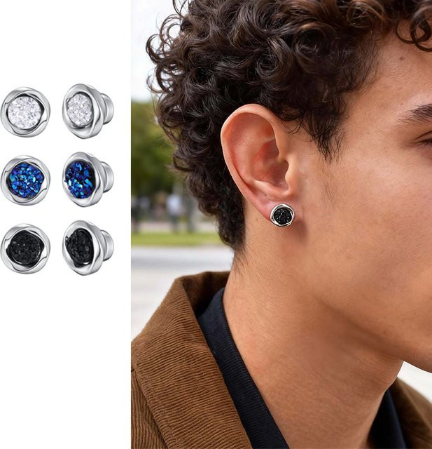 Vnox Clip-Ohrringe, Messing, Zirkonia, Schwarz-Blau-Weiß, Unisex - Bild 1