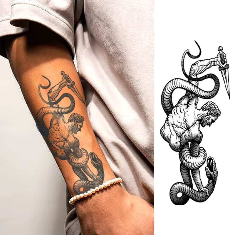 JKCODE TATTOO Kräuter-Tattoo-Aufkleber Schlangenvernichtender Krieger, Herren - Bild 2