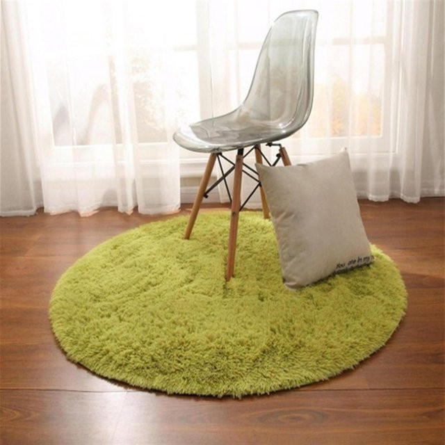 Vikama Runder Shag-Teppich in Grass Green für Wohnzimmer, Schlafzimmer und Kinderzimmer, Durchmesser: 60 cm - Bild 1