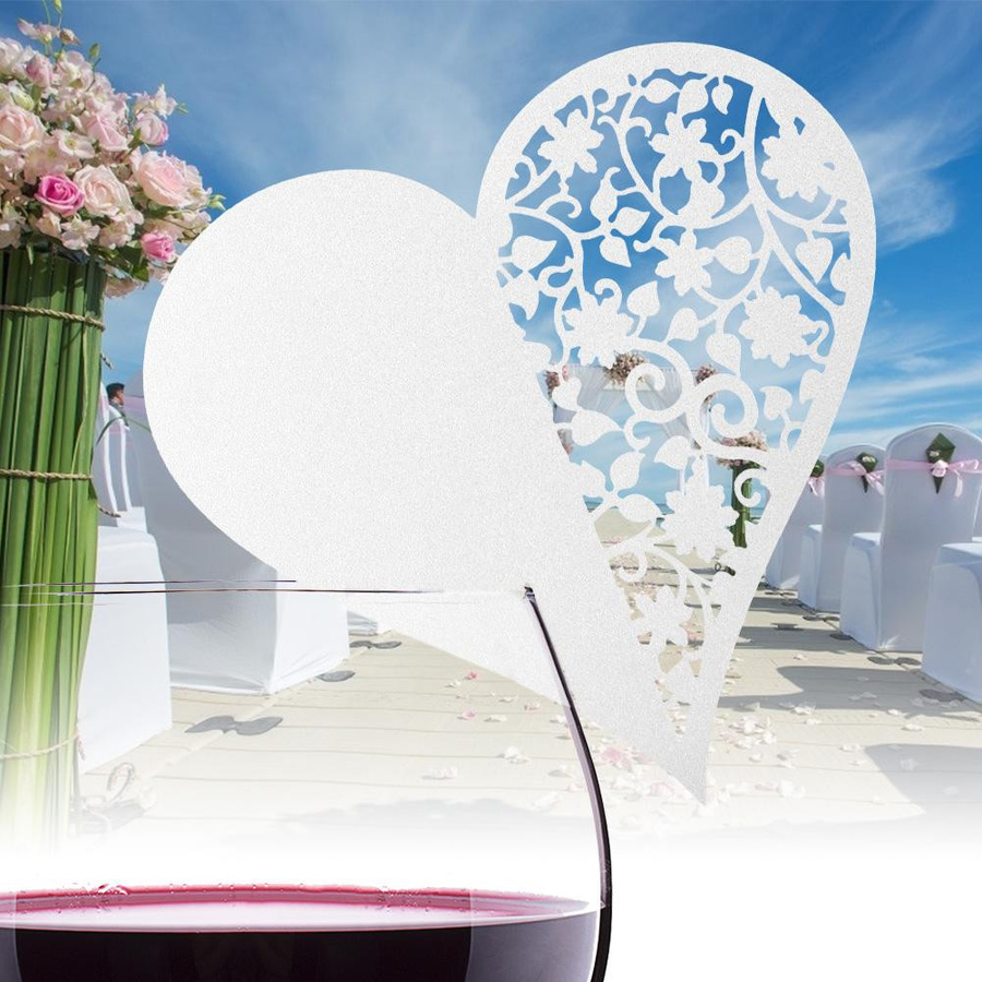 50 Stück CosyHome Herzform Hohl Namensschilder in Weiß für deine Hochzeit und Tischdekoration - Bild 3