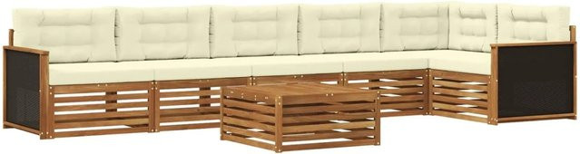 vidaXL Outdoor-Sofagarnitur aus Akazienholz in L-Form, 7-teiliges Set in Natur und Beige mit Polsterkissen, B/T/H: 79 x 79 x 37 cm - Bild 1