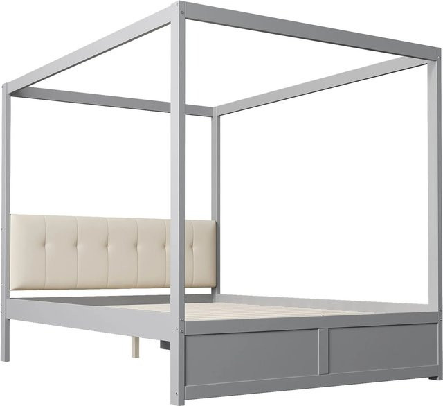 KOMHTOM Himmelbett im Zeltdesign mit weichem Kopfteil und Schubladen, Grau/Weiß, B: 140 cm, L: 200 cm - Bild 1