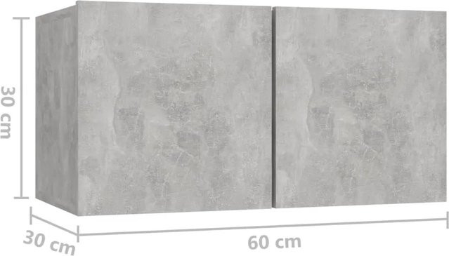 vidaXL 8-tlg. TV-Schrank-Set modern in Betongrau aus Holzwerkstoff, Wandmontage, B/T/H: 4 x 80 x 30 x 30 cm, 2 x 60 x 30 x 30 cm, 2 x 30,5 x 30 x 30 cm - Bild 1