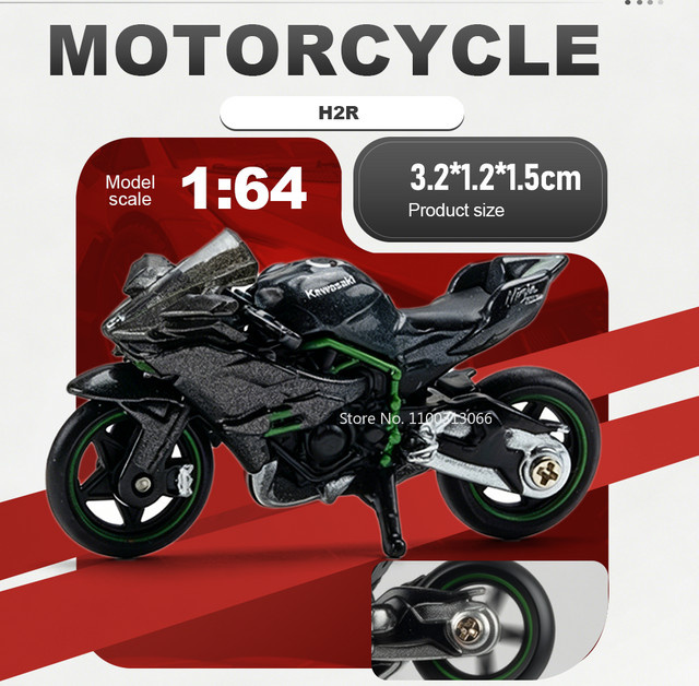 MAKEDA Kawasaki H2R Motorrad-Spielzeugmodell, 1:64, Metall, Gummi, ab 14 Jahren - Bild 1