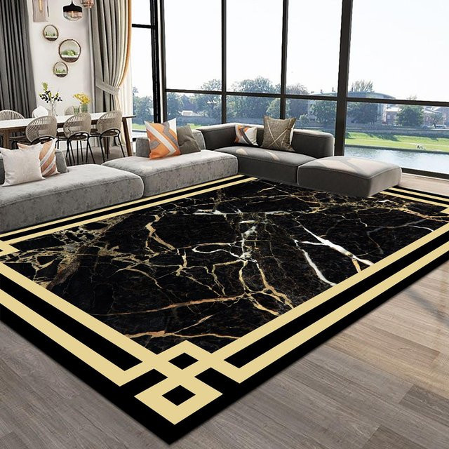 Karpetti Wohnzimmer Teppich mit geometrischem Design in Gold und Schwarz, waschbar und rutschfest, Breite: 60 cm, Länge: 90 cm - Bild 1