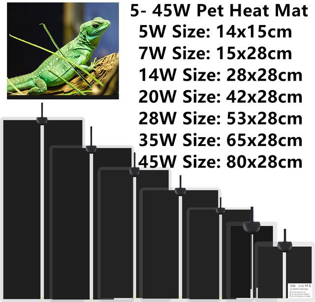 Einstellbare Reptilien Wärme Matte mit Temperaturregler 5-45W in Schwarz - Bild 1