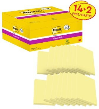 Post-it Super Sticky Notes Haftnotizen Gelb, B: 7,6 cm, H: 12,7 cm, PEFC-zertifiziertes Papier - Bild 1