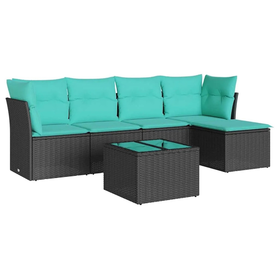 vidaXL 6-teilige Garten-Sofagarnitur in L-Form mit Polsterkissen und Couchtisch, Schwarz, Poly-Rattan und Metall - Bild 2