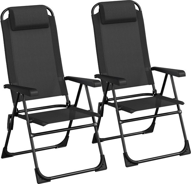 Homfa Klappstuhl Campingstuhl mit Kopfstütze und verstellbarer Rückenlehne, 2er-Set, Schwarz - Bild 1