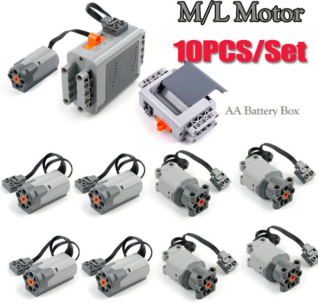 Wishiot 10er Set Power Funktionen Technologie Bausteine Motoren M Motor 8883 und L Motor 88003 Zubehör für MOC Ziegel in Grau - Bild 1