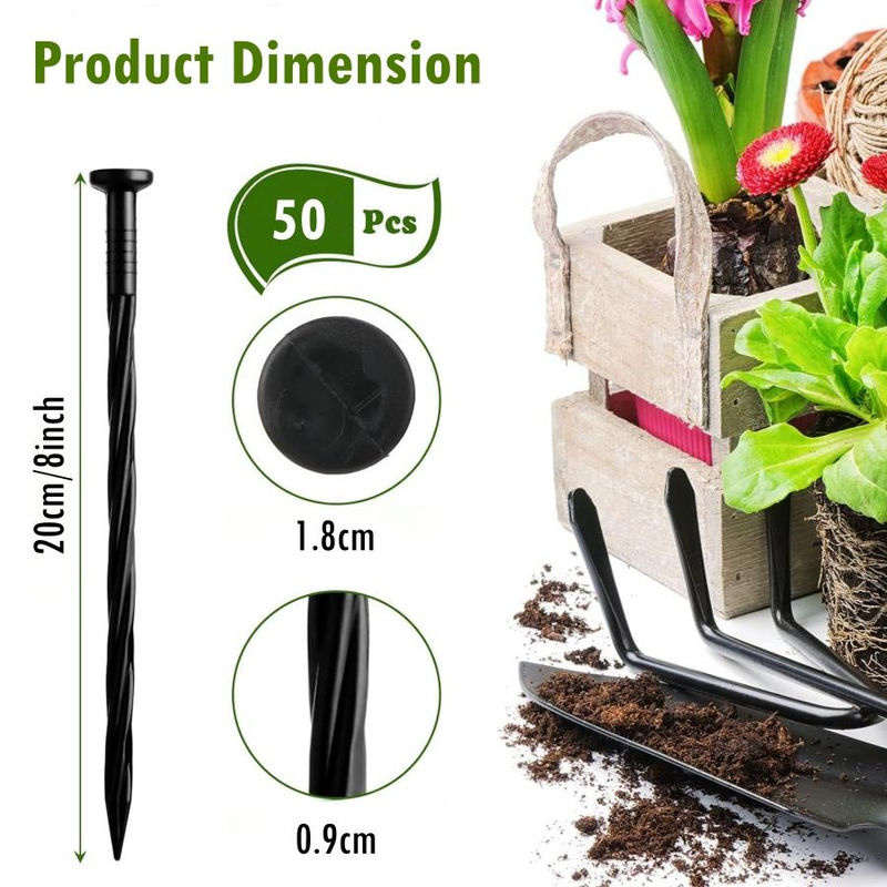 Super Six Kunststoff-Rasenpfähle in Schwarz, 50 Stück, Länge: 20 cm, Verankerungsspikes für Gartennetz und Unkrautbarrieren - Bild 4