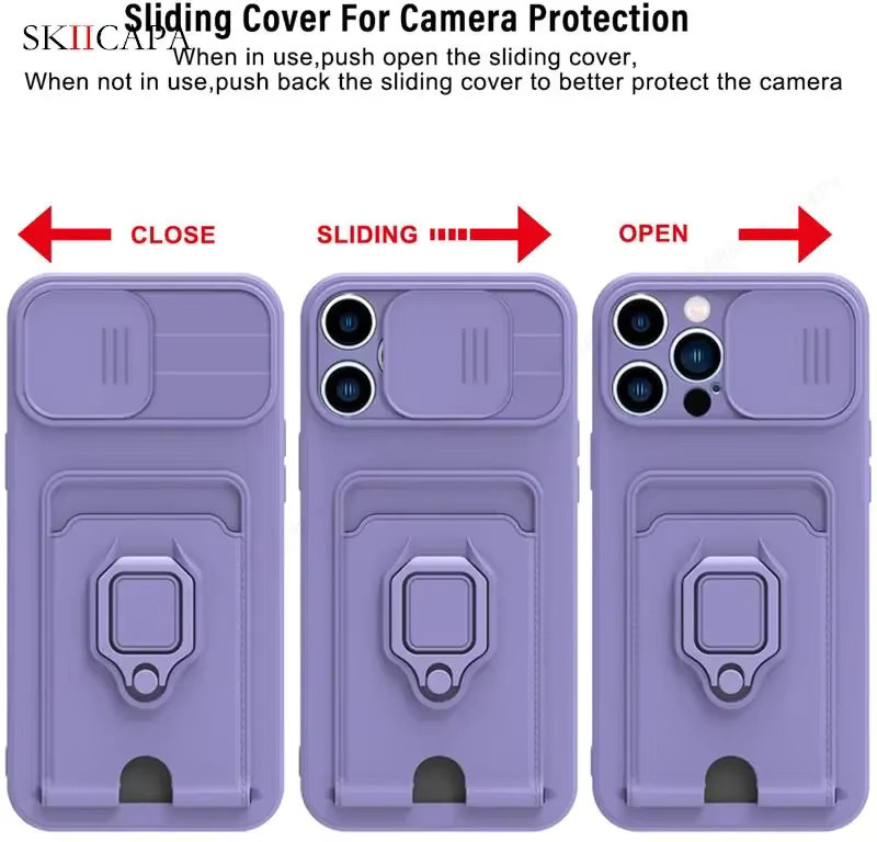Silikonhülle mit Slide Lens Card Slot und Crossbody Lanyard Strap für Xiaomi Redmi Note 13 Pro 4G 5G Note 12 Pro 11 10 Pro Max 10s in Grün und Lila - Bild 2