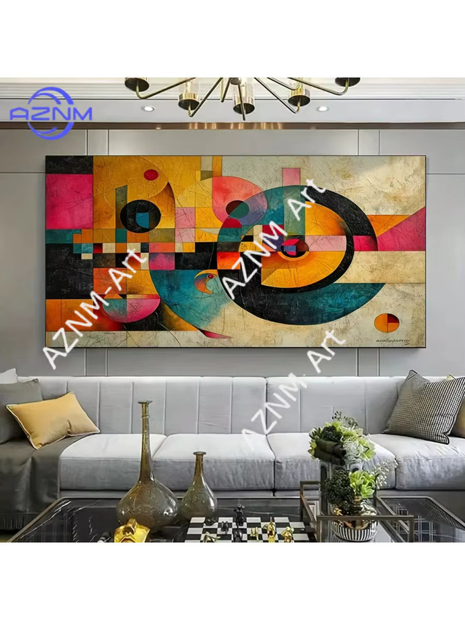 AZNM Moderne Abstrakte Kunst Leinwand mit geometrischem Design in Multicolour - Bild 4