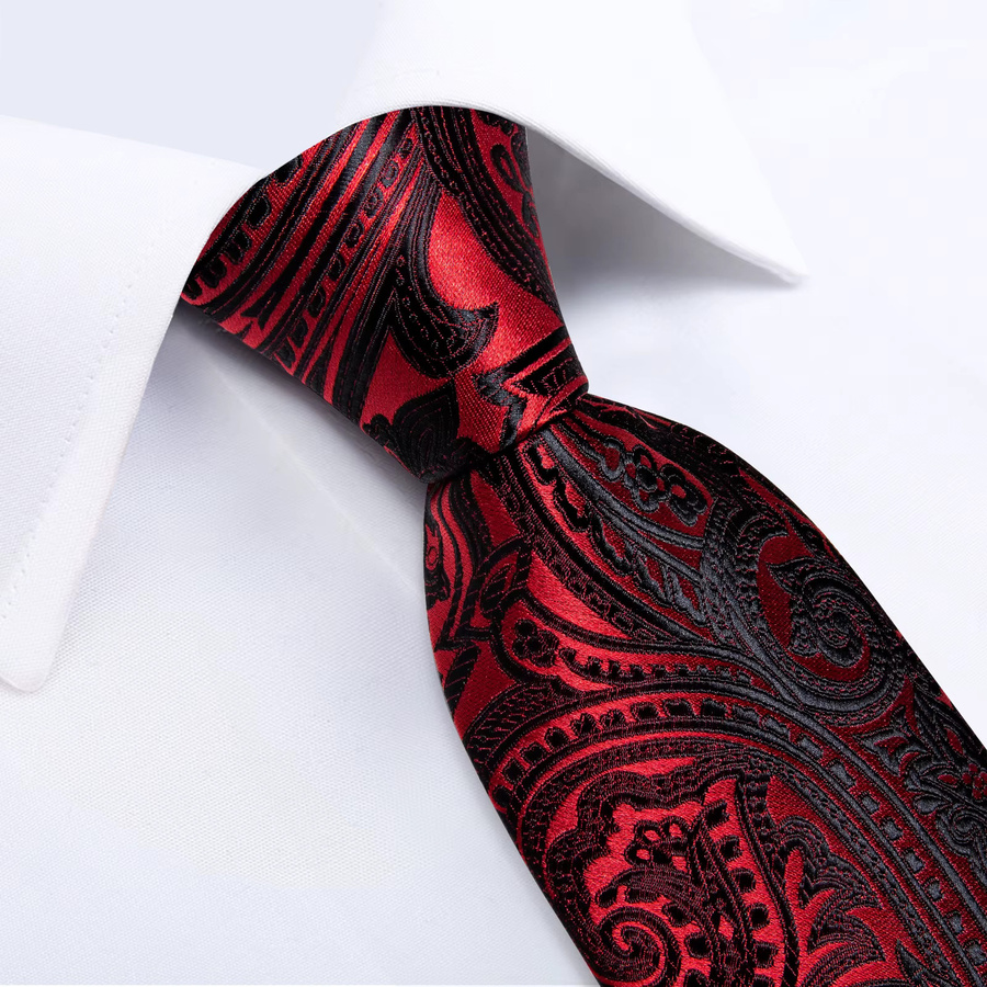 DiBanGu Herren-Krawatten-Set, Krawatte, Taschentuch, Manschettenknöpfe, rot, blau, Blumenmuster - Bild 4