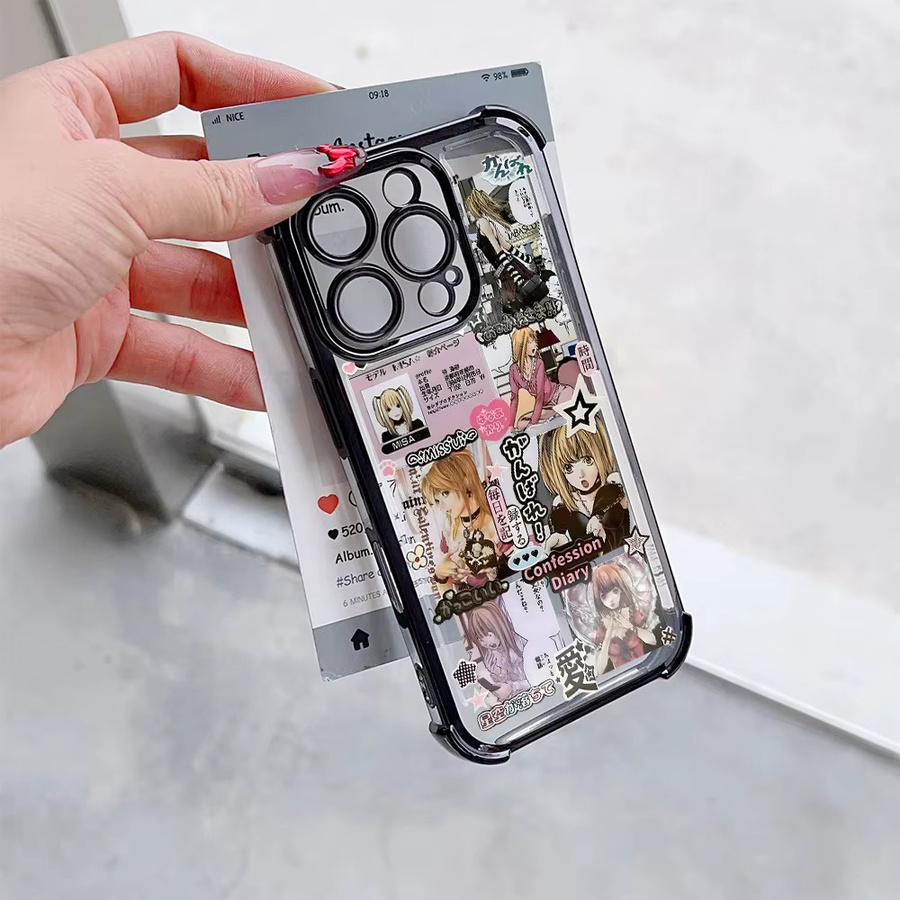 Anime Misa Death Note Schutzhülle für iPhone 17 Air 16 15 14 13 12 11 Pro Max Plus Mini in Multicolour mit Acryl-Abdeckung und Anti-Fall-Schutz - Bild 3