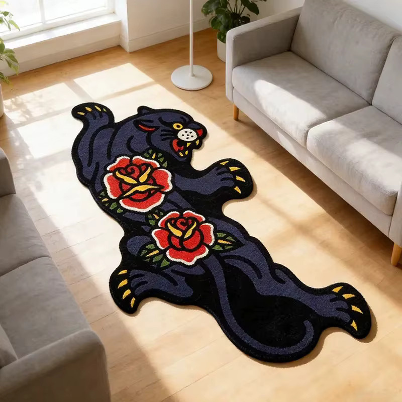 VIKAMA Teppich mit unregelmäßigem Rosen-Tiger-Muster in Multicolour für Wohnzimmer und Schlafzimmer - Bild 3
