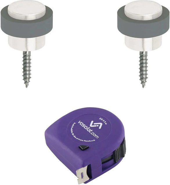 vasalat Set Türstopper für den Boden zum Schrauben, Farbe Silber, Material Aluminium, Durchmesser: 48 mm, Höhe: 38 mm - Bild 1