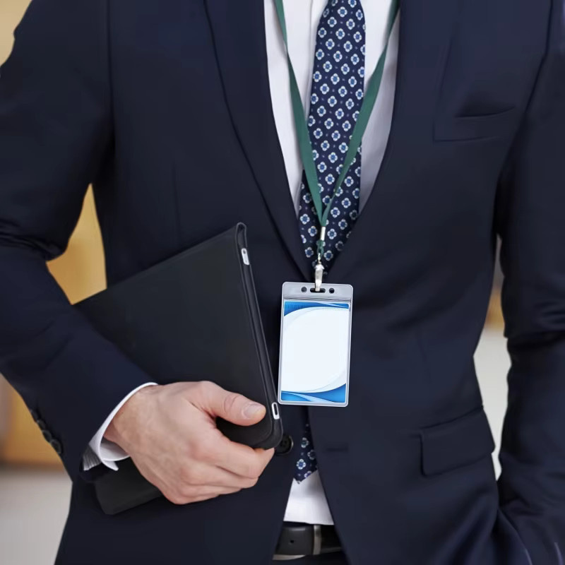 Transparenter Ausweishalter aus Kunststoff mit wasserdichtem Reißverschluss und vertikalen Namensschild-Clips für Büro und Besprechungen - Bild 2