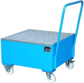 Fahrbare Stahl-Auffangwanne Bauer Südlohn 2004 mit Rollen und Griff, Farbe: Lichtblau, B/T/H: 80 x 80 x 70 cm - Bild 1