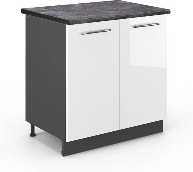 Vicco Spülenunterschrank Fame-Line in Weiß Hochglanz und Anthrazit mit Regal, B/T/H: 80 x 60 x 82 cm - Bild 1