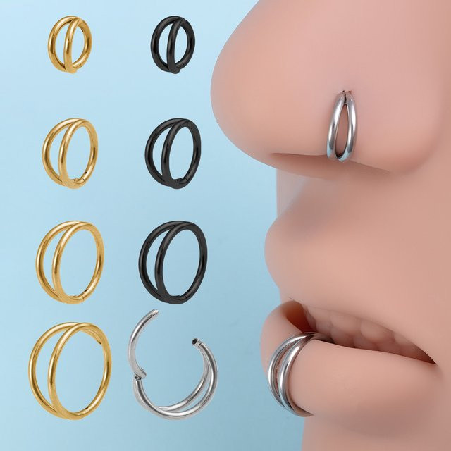 HONGTU BOBY JEWELRY Nasenring Hoop, Edelstahl, Silber, Unisex, 6-12mm - Bild 1