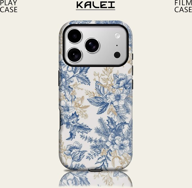 Blue Bloom Magnetische Handyhülle für iPhone 17 16 15 14 13 Pro Max Plus, Robuste Doppel-Schicht-Hülle, Blau - Bild 1