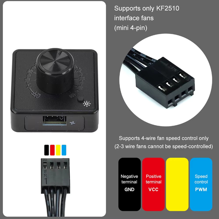 diymore 4Pin PWM Lüfter Geschwindigkeit Controller mit USB-C PD QC Schnellladefunktion für Wasserkühlung und Kühler, Schwarz - Bild 2