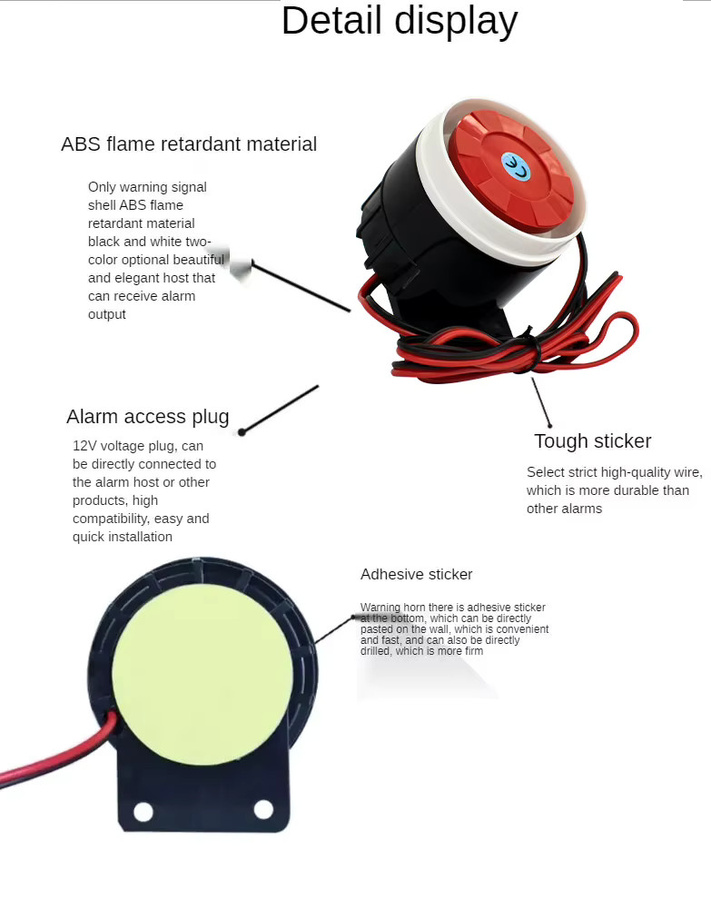 Scimagic-RC Piezoelektrischer Alarm-Sirenenmelder mit 120dB Hochleistungssirene und Autostart für den Diebstahlschutz, 12V kabelgebundenes Alarmsystem - Bild 4