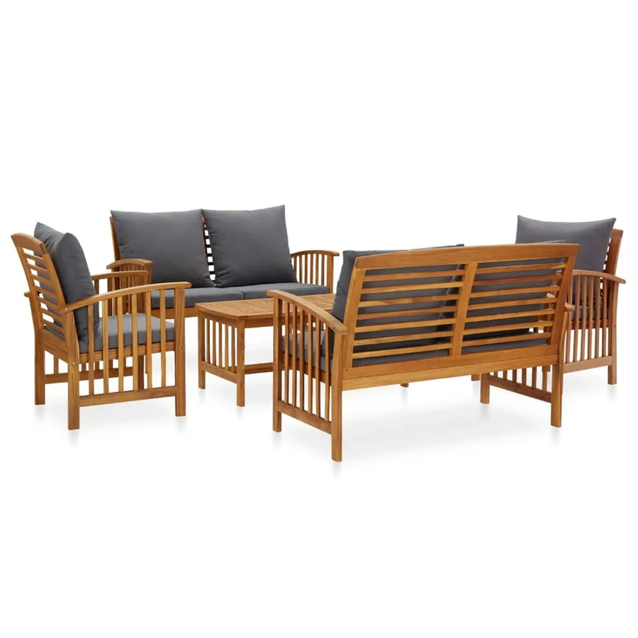 vidaXL 5-tlg Garten-Lounge-Set Modell 12 aus Akazien-Massivholz mit Auflagen und Kissen in Grau - Bild 2