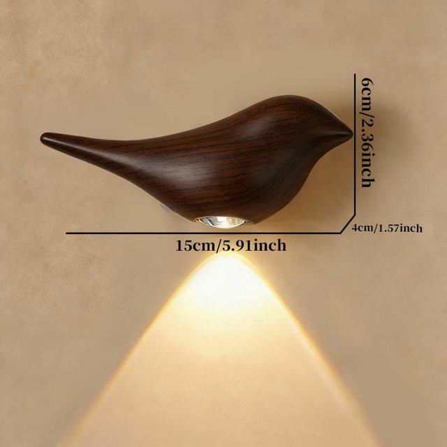 MapleQuern LED-Vogel-Wandleuchte mit Bewegungssensor und wiederaufladbarem Akku in Braun - Bild 1