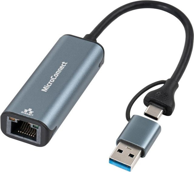 MicroConnect USB-C auf RJ45 Gigabit Ethernet Netzwerk Adapter in Grau (MC-USBACNET1G) - Bild 1